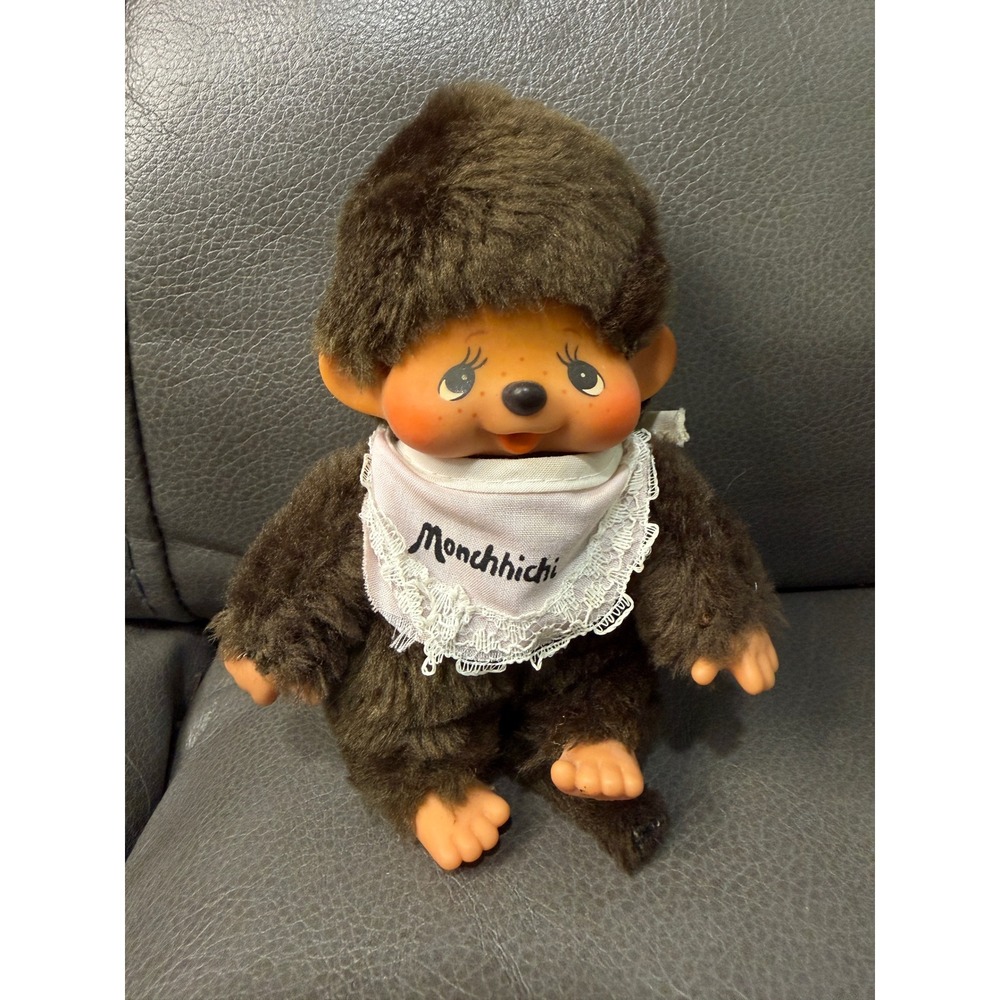 Vintage 1974 Monchhichi Monkey Plush Doll Sekiguchi Mattel Brown Vinyl Face 7.5"